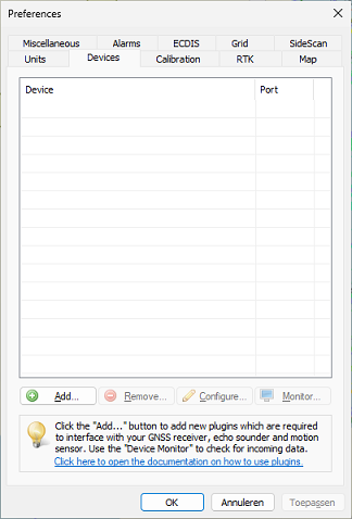 the devices tab in the preferences dialog