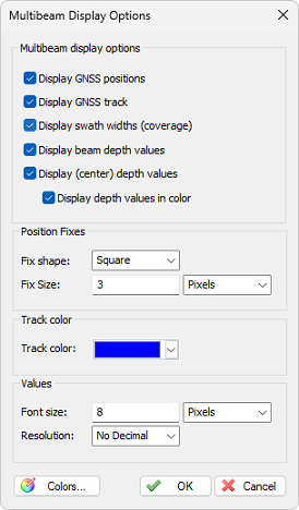 Multi beam raw data display options.