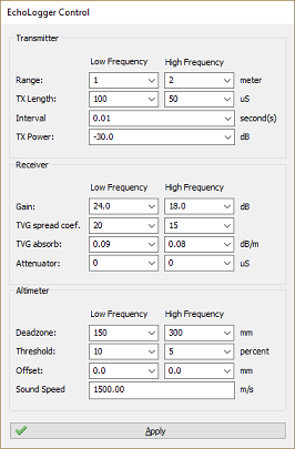 control the echo sounder (dual frequency)