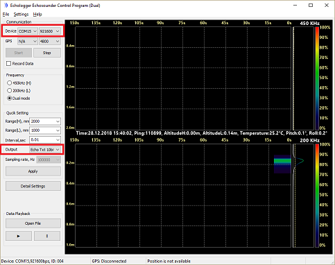 cross check settings with the echologger control program