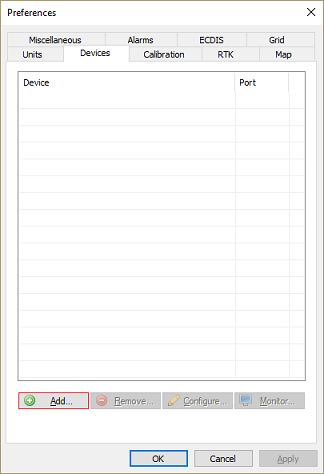 the devices tab in the preferences dialog