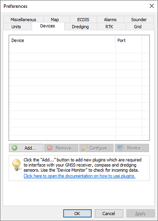 the devices tab in the preferences dialog