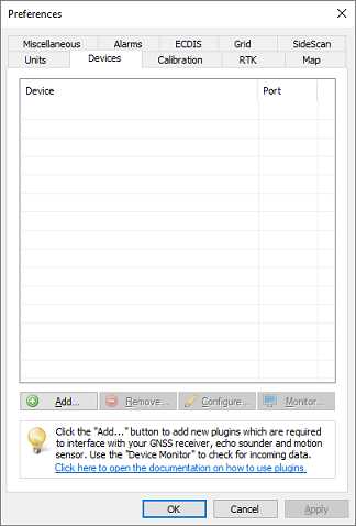 the devices tab in the preferences dialog