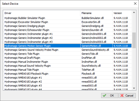 select the Hydromagic Generic Motion Sensor plugin from the list of plugins