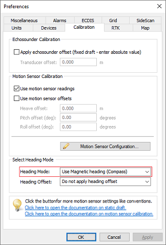 Select the Use Magnetic Heading option in the Calibration tab.