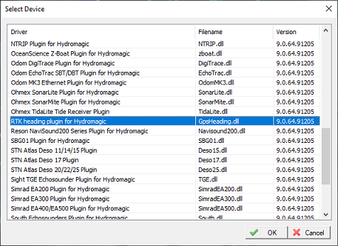 select the Hydromagic GPS heading plugin