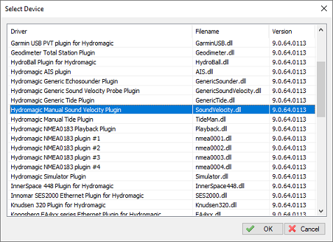 select the Hydromagic manual sound velocity plugin