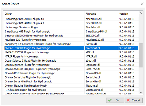 select the Hydromagic NMEA0183 output plugin