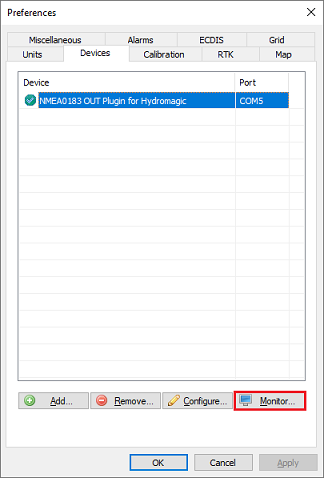 Start the communications monitor to check the output format