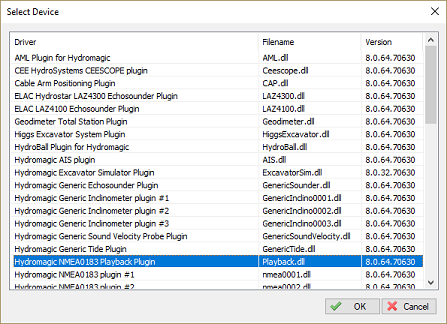 select the Hydromagic NMEA0183 Playback plugin