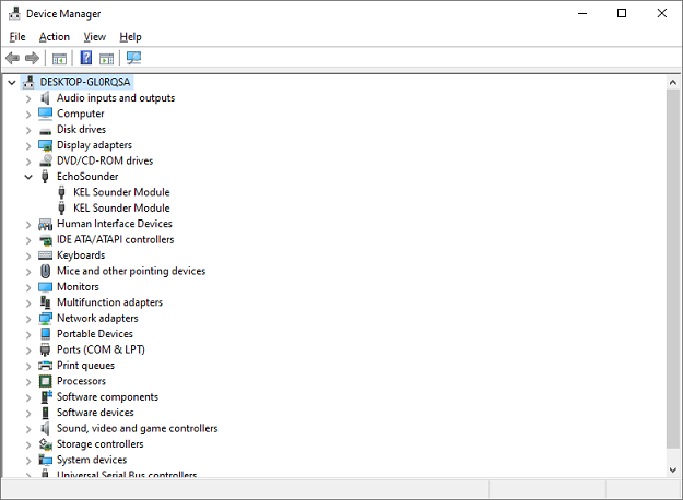 After installing the driver, an EchoSounder item should be present in the Device Manager.