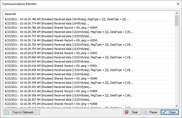 Incoming (TCP) data packets should be appear in the device monitor