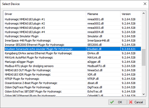 select the Knudsen SonarSuite echo sounder plugin