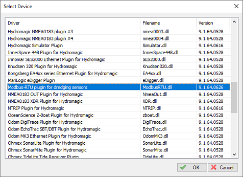 select the Hydromagic Modbus-RTU plugin from the list of available plugins