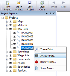 open the data analyzer screen for the active raw data file