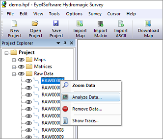 open the data analyzer screen for the active raw data file