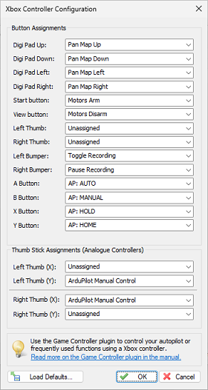 Configuration example for the Xbox game controller