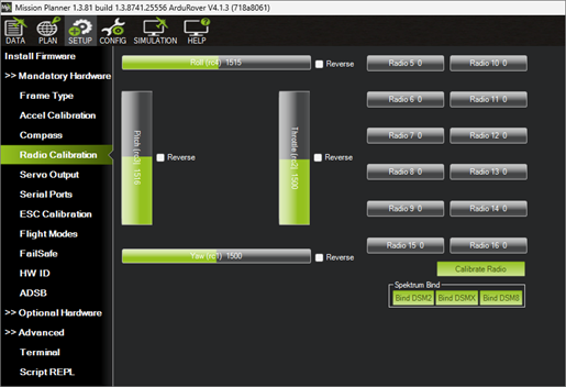 The RC Channel assignments can be found in Mission Planner