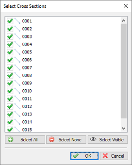 Select the cross sections (planned lines) to include in the cross section statistics report