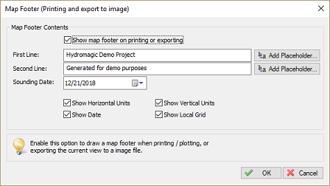 Set the map footer for the exported image file