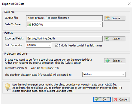 Export matrix data as ASCII using the export ASCII tool