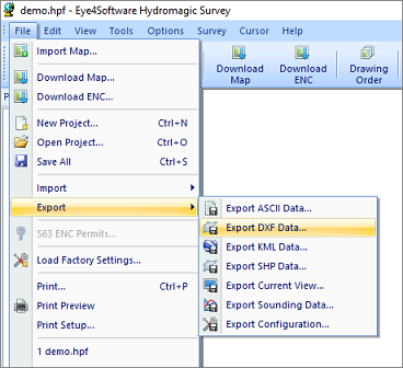 Select Export DXF data from the File menu to start the DXF export tool
