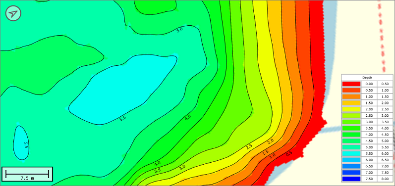 The elevation or depth values can be toggled in the map display options window