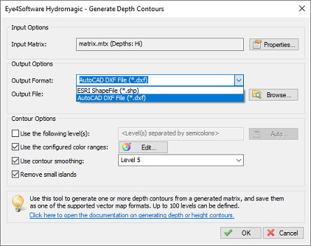 Select output file format for contour shapes