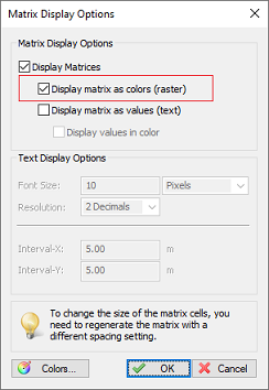 Select the display matrix as colors option.