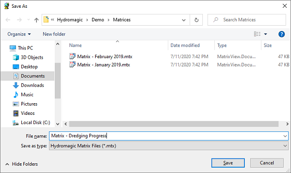 Select an existing or enter a new file name in the Save As file dialog