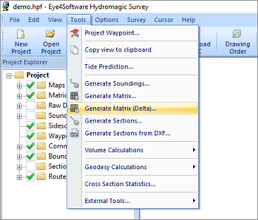 Select the Generate Matrix Delata option from the Tools menu