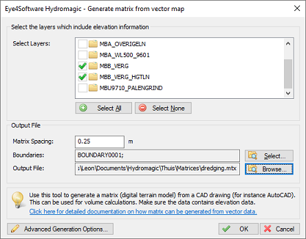 Browse for an AutoCAD DXF file and select the DXF layers to include.