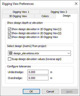 A reference matrix can be selected in Hydromagic Dredging to display the design depth