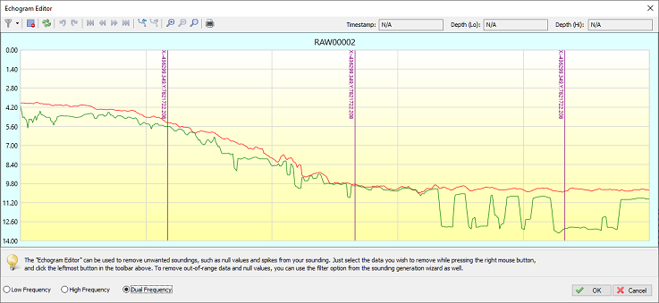 Annotation data displayed as echogram overlay in Hydromagic