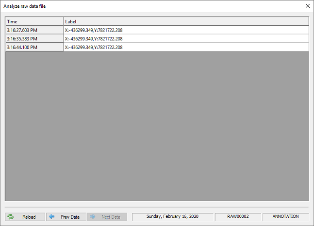 Annotation data stored in a Hydromagic raw data