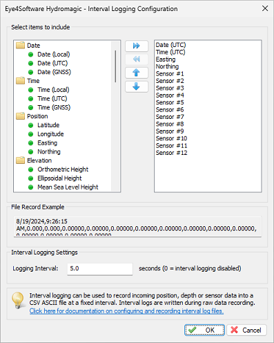 Use the arrow keys to include or exclude data fields