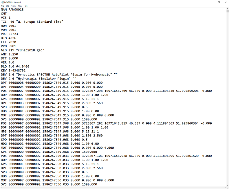 example of a Hydromagic raw data file opened in Notepad