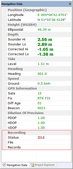 Data view showing no recording