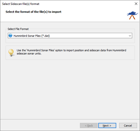 Select the Humminbird Sonar Files option from the drop down list