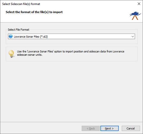 Select the Lowrance Sonar Files option from the drop down list