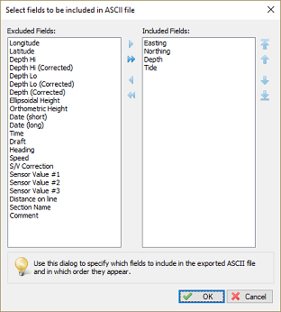 Select which fields to include in the exported ASCII file(s)