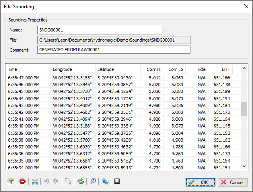 Example of a sounding generated with fixed one second intervals