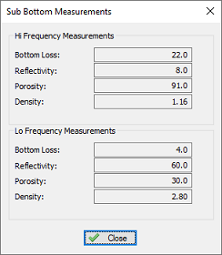 Additional pop up dialog containing sub-bottom measurements (only when available)