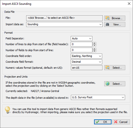 Import sounding data using the ASCII import function