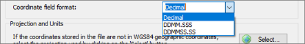 Select format of geographic coordinates for the file to be imported