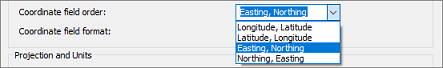 Select coordinate axis order for the file to be imported