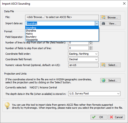 Select sounding as import data type