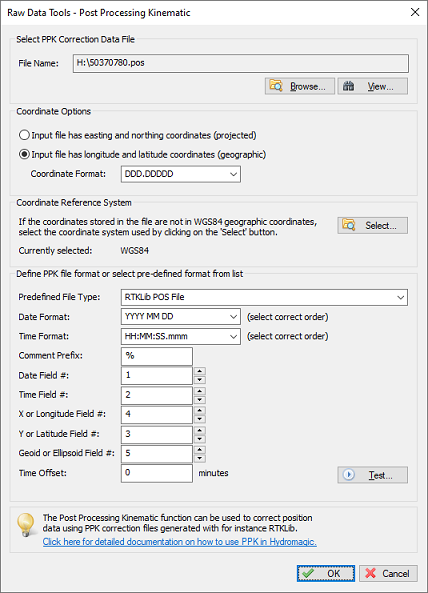 Use the PPK processing tool to apply PPK correction files to your raw position data