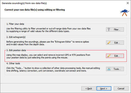 The position editor can be found on the data correction page of the Sounding Wizard