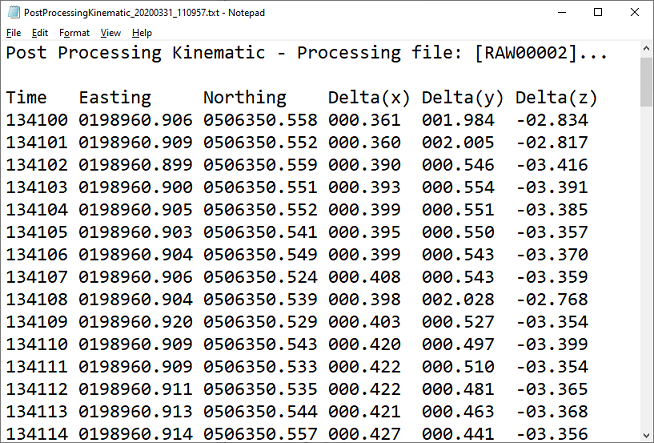 After applying the correction data, a record showing the affected position records will be opened in notepad.